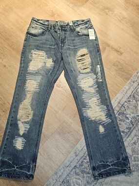 INC INTERNATIONAL CONCEPTS Distressed Jean Mens 34x30 Black Ripped Edgy Punk